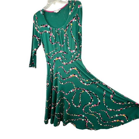 Boden Highgate Green Dress size 8 Long Bead Garland Print Full Skirt 8L - Picture 1 of 8